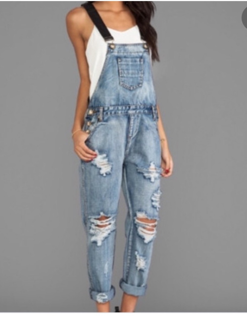 One Teaspoon denim awesome overalls 26 DISTRESSED PEELING ON FAUX LEATHER boho